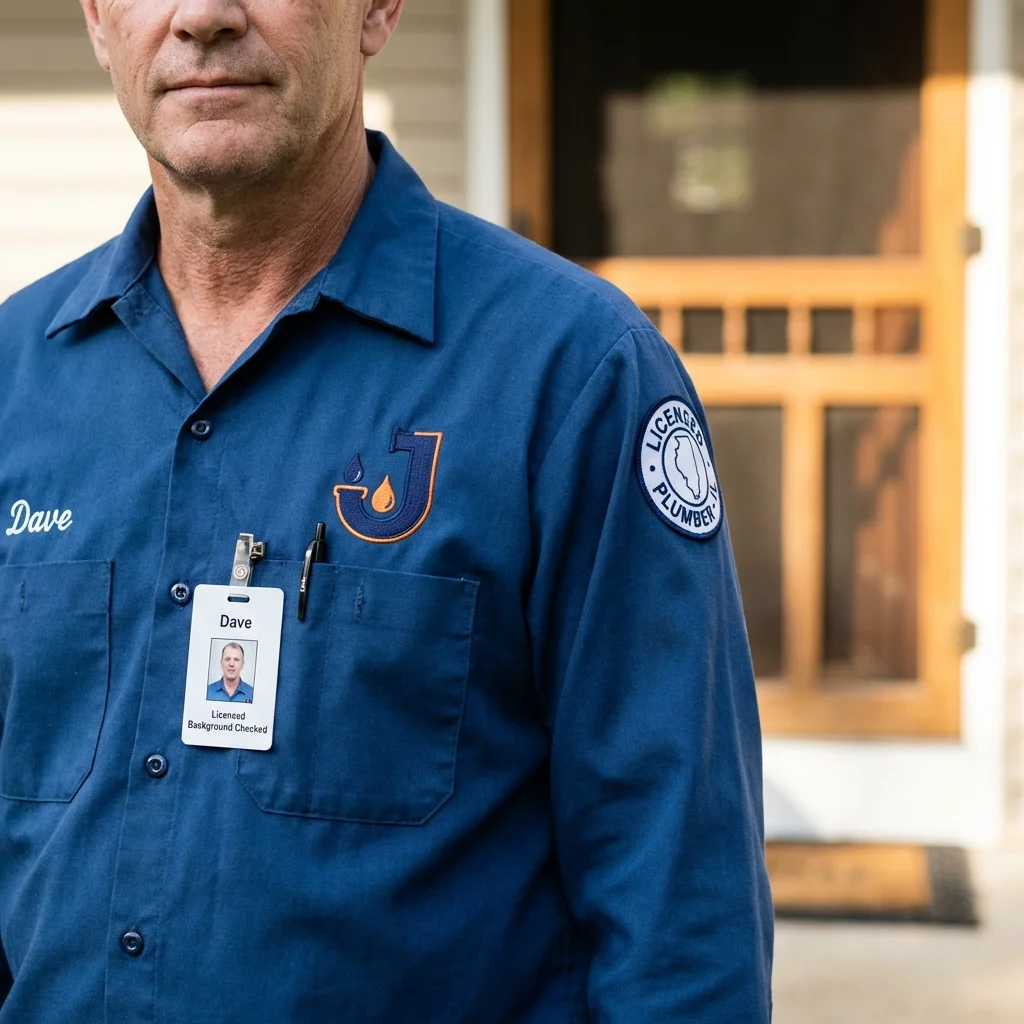 Licensed plumber showing ID badge in Portsmouth, NH