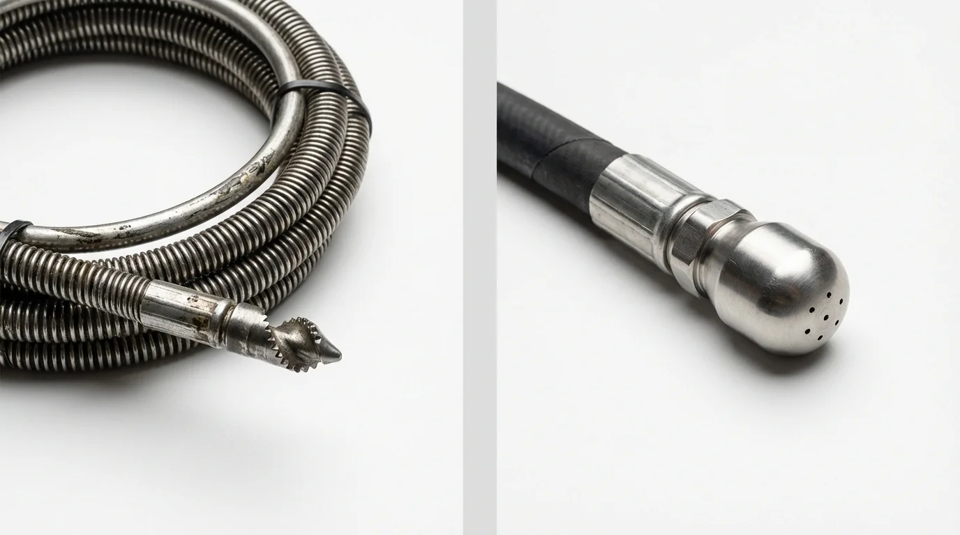 Drain snake cable and hydro jetting nozzle used for drain cleaning in Portsmouth, NH
