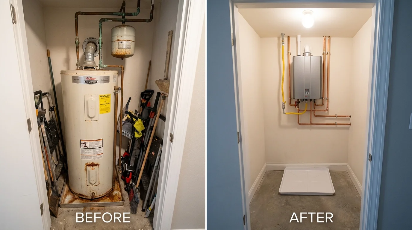 Tank water heater versus wall-mounted tankless unit comparison for Portsmouth, NH homeowners