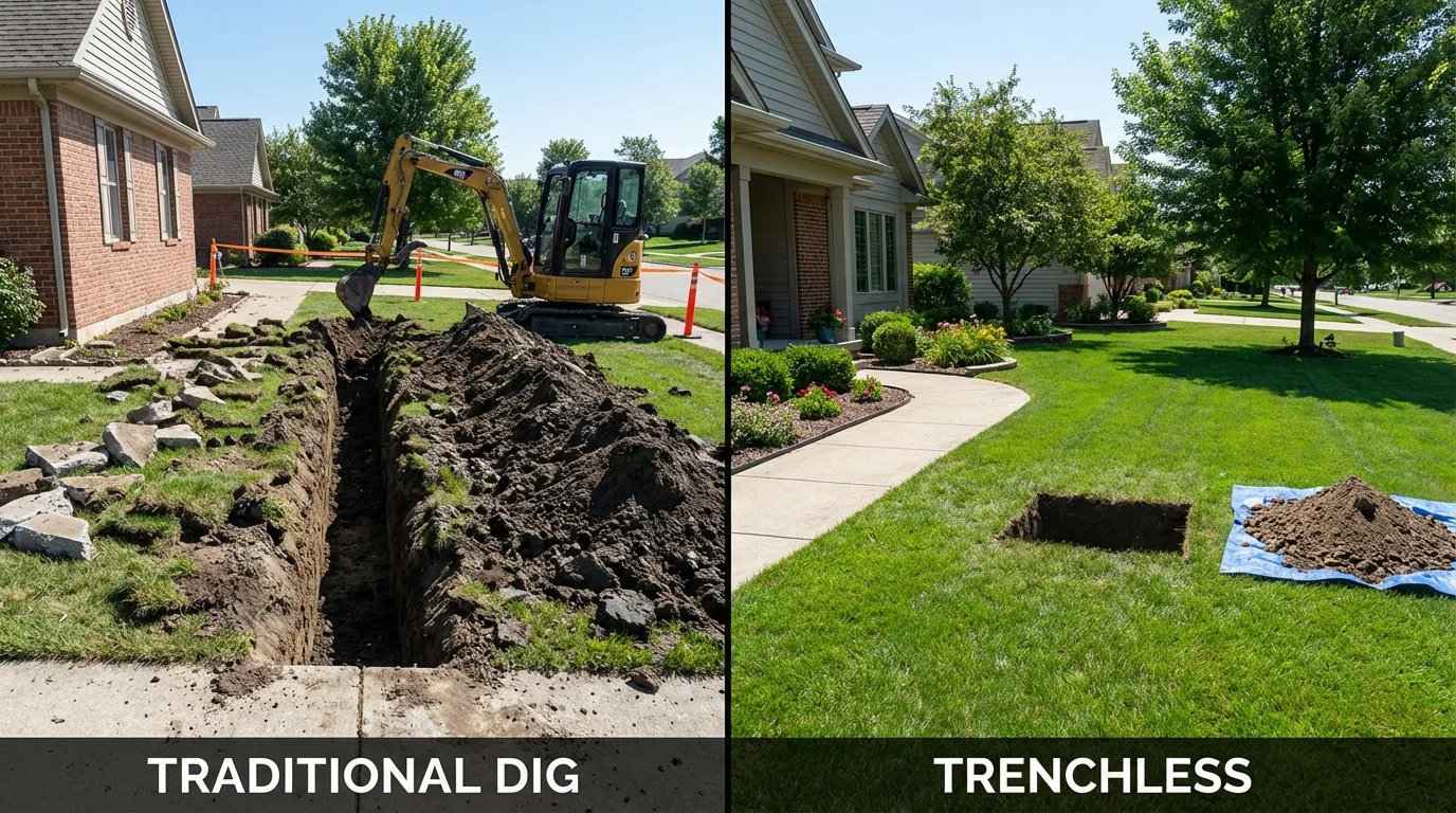 Trenchless sewer repair with minimal yard damage versus traditional excavation in Portsmouth, NH